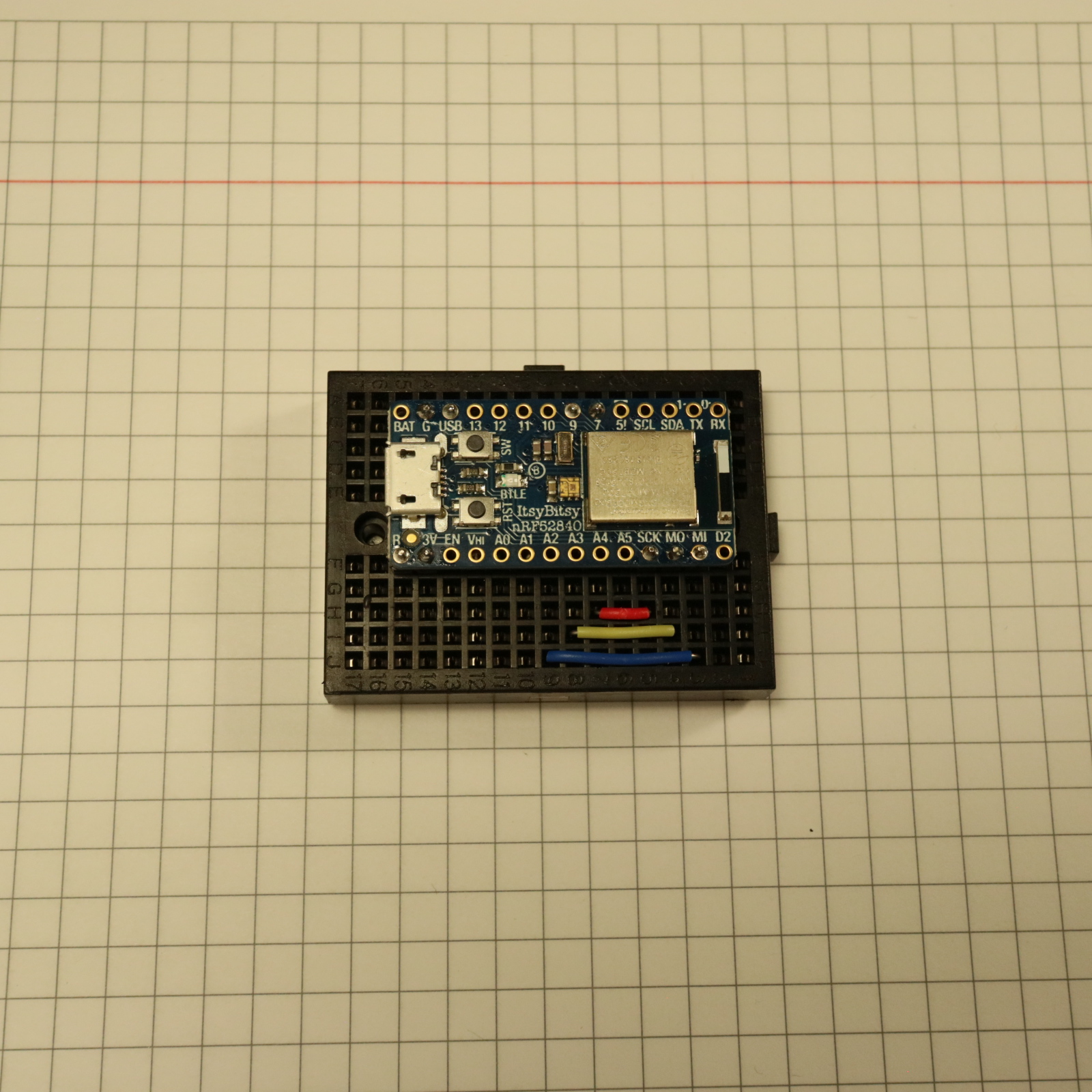 Adafruit ItsyBitsy nRF52840 Express on the breadboard