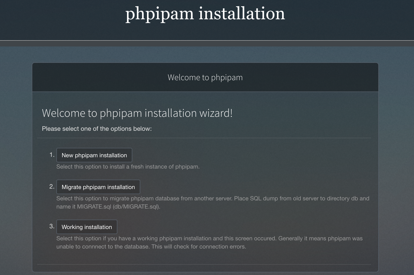 phpIPAM Installation page