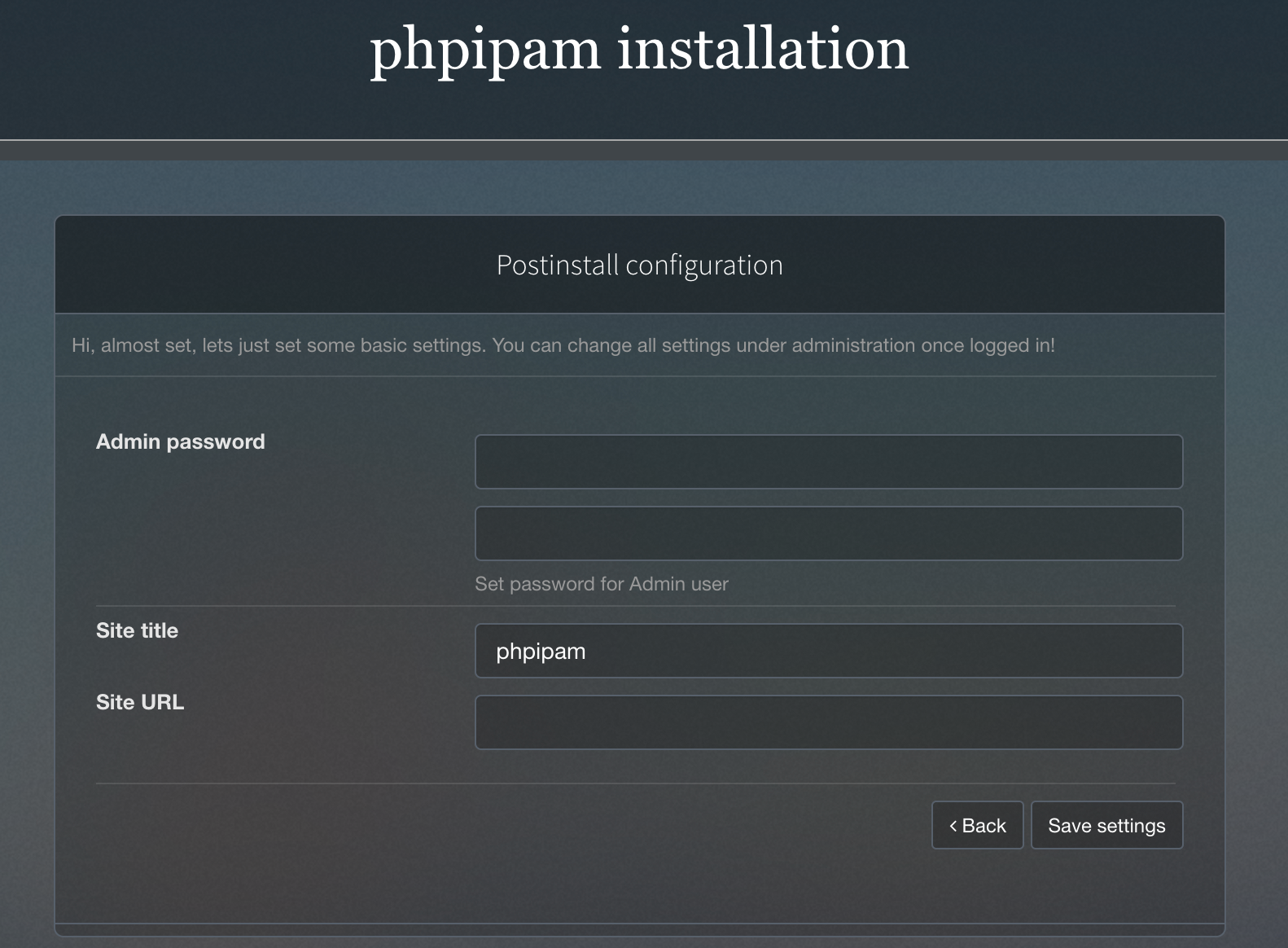 phpIPAM Admin setup