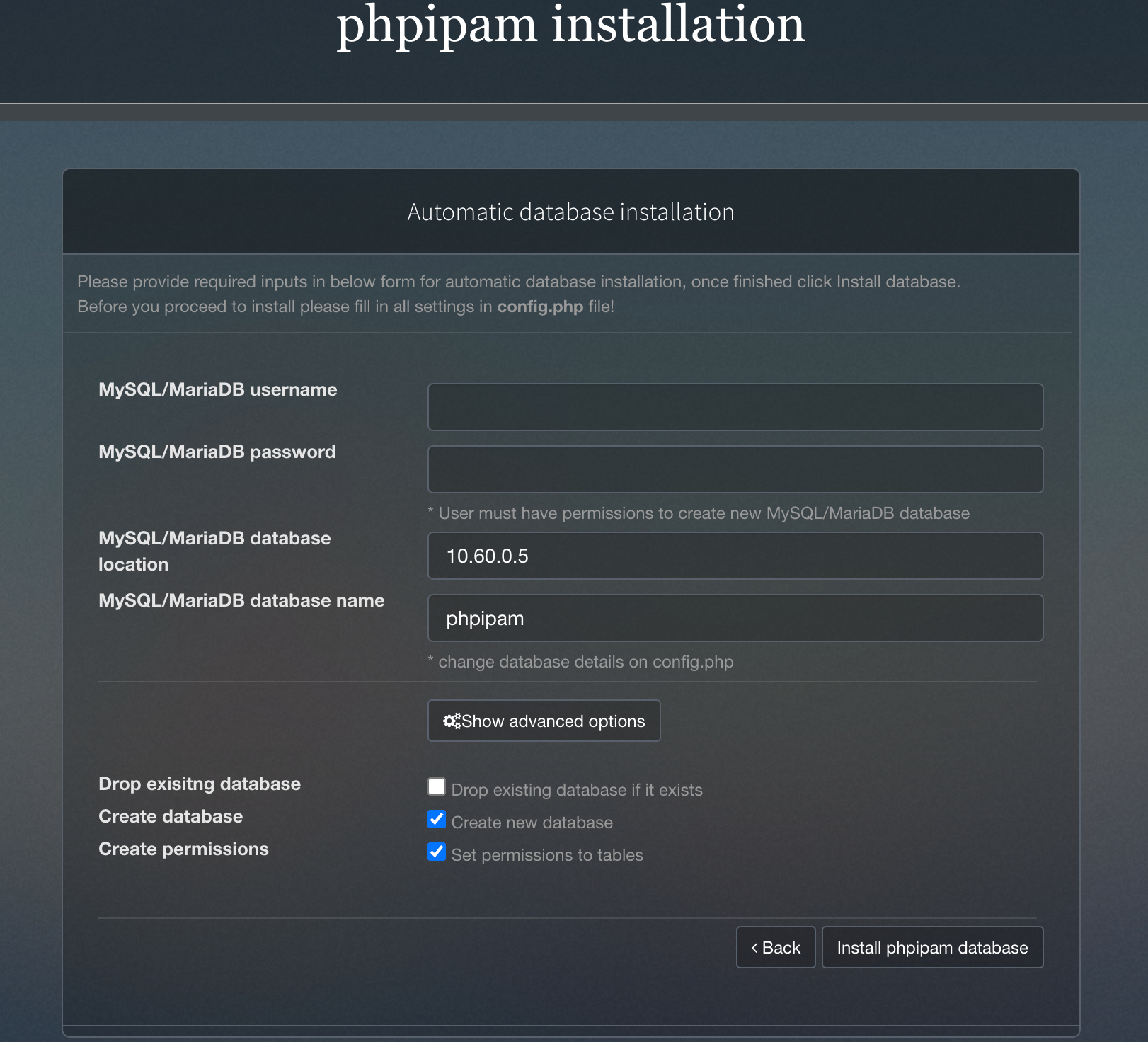 phpIPAM DB install