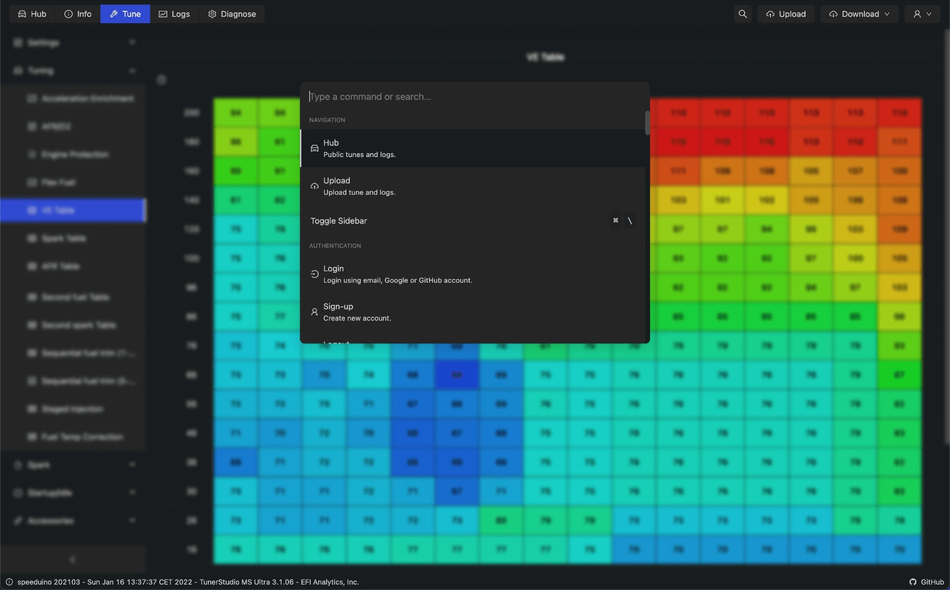 Screenshot VE Table