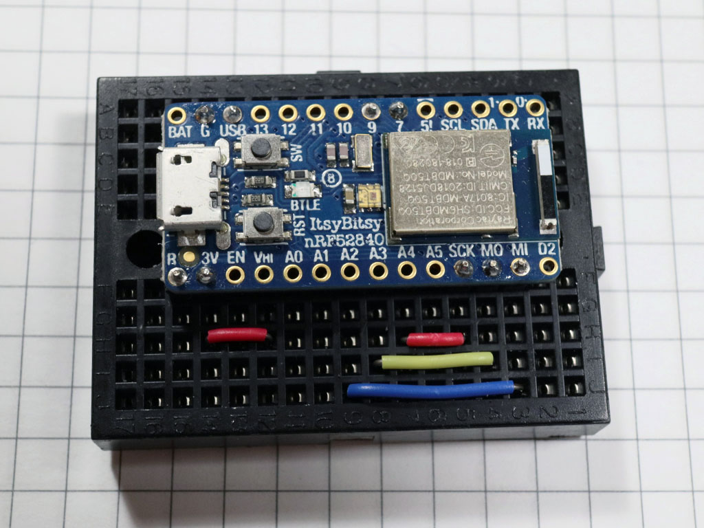 Adafruit ItsyBitsy nRF52840 Express on the breadboard