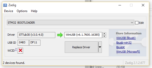 Zadig Driver Procedure