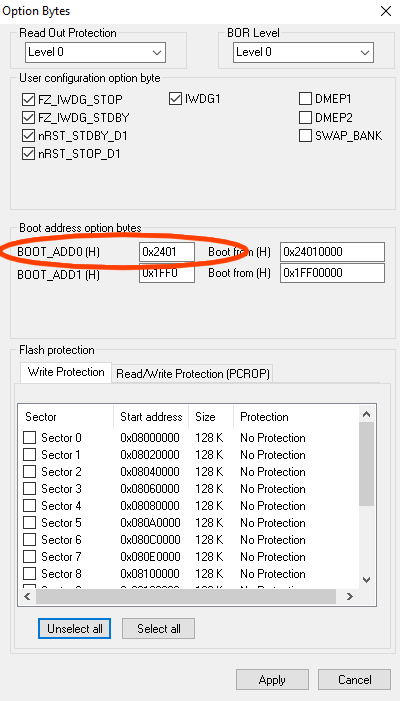 set boot address